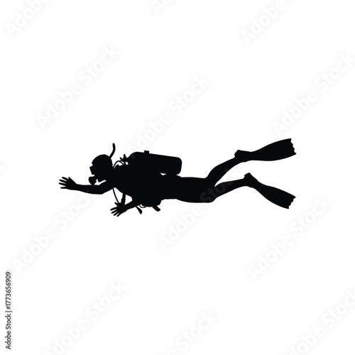 Silhouette of a scuba diver underwater