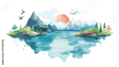 Magellan Strait. Magellan Strait hand drawn watercolor illustration