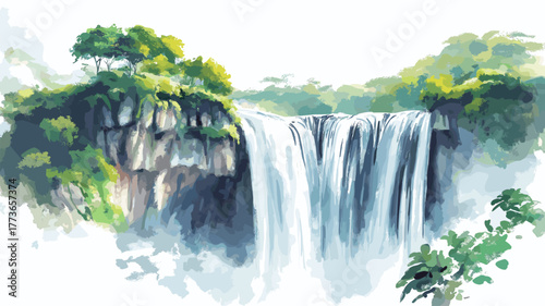 Pailon del Diablo Waterfall. Pailon del Diablo Waterfall hand drawn watercolor illustration