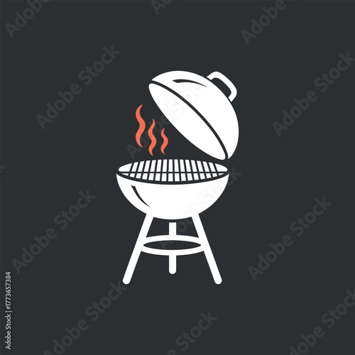 Open Charcoal Grill with Smoke Vector Icon Isolated BBQ Cook