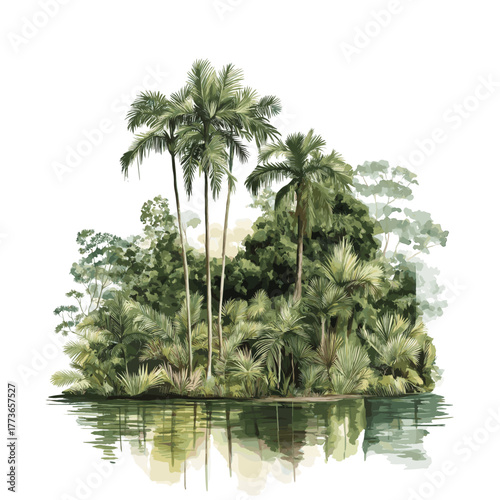 Raleighvallen Nature Reserve . Raleighvallen Nature Reserve  hand drawn watercolor illustration