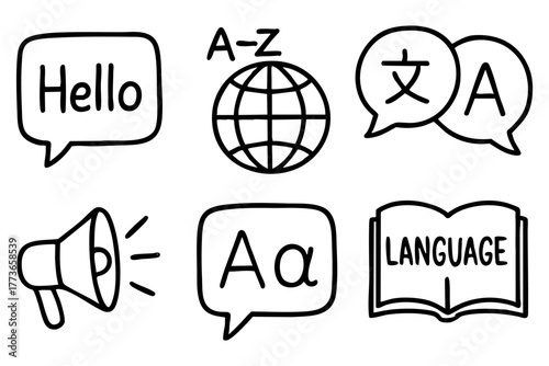Language icon set doodle style vector stock