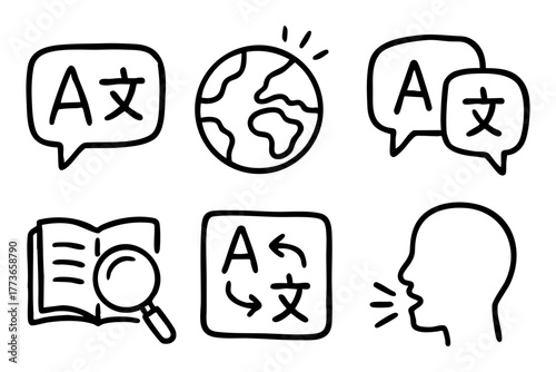 Language icon set doodle style vector stock