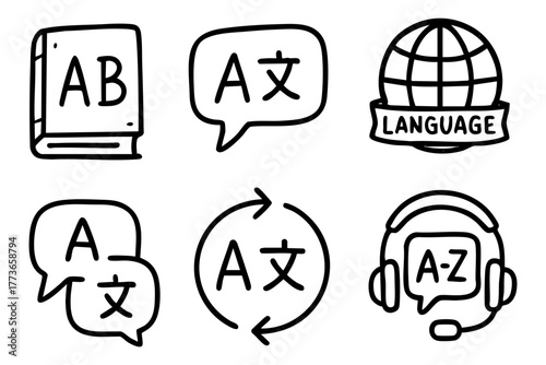 Language icon set doodle style vector stock