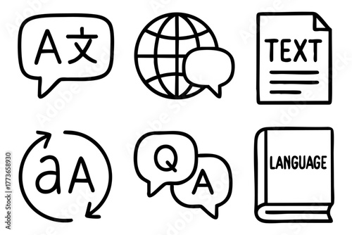 Language icon set doodle style vector stock