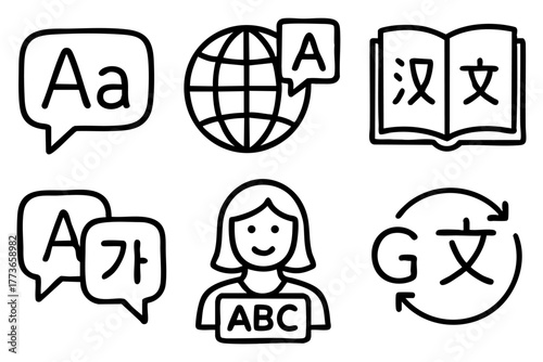 Language icon set doodle style vector stock