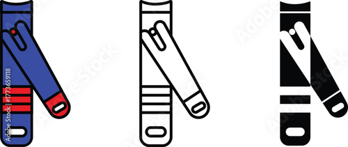 Nail clippers vector Illustration showing open position in outline and filled design styles.