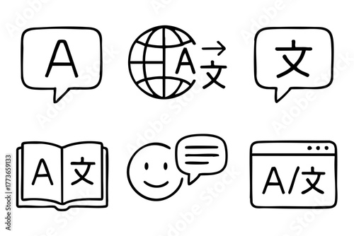 Language icon set doodle style vector stock