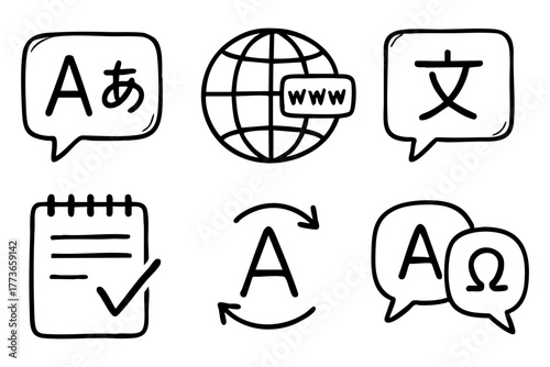 Language icon set doodle style vector stock