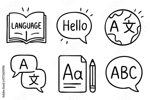 Language icon set doodle style vector stock