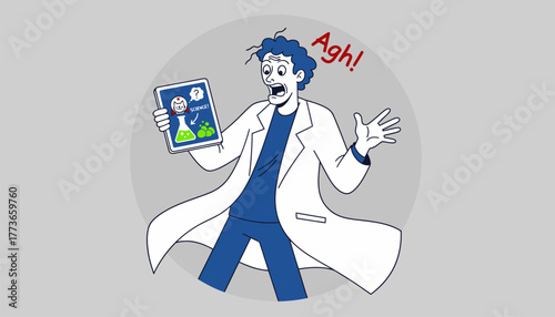 A scientist in a lab coat with a wild expression illustrating the absurdity of a meme that distorts scientific principles.