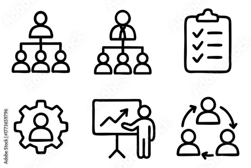 Management icon set doodle style vector stock