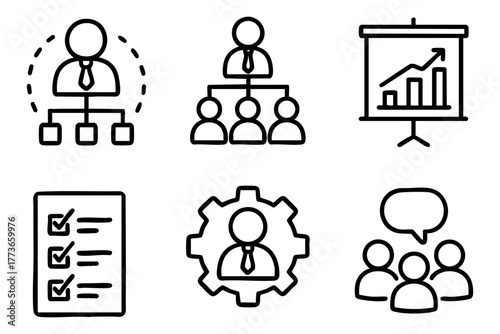 Management icon set doodle style vector stock