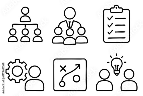 Management icon set doodle style vector stock