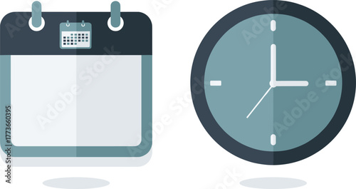 Calendar and clock icon set, date and time symbols, vector design for scheduling, planning, and productivity UI templates