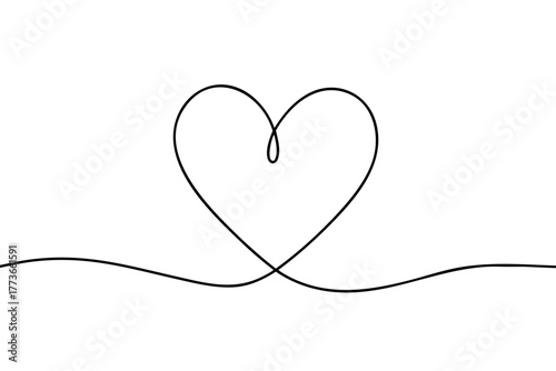 Heart love continuous one line background - minimalist romantic design. Vector stock