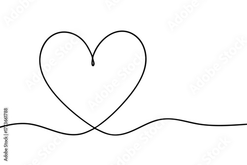 Heart love continuous one line background - minimalist romantic design. Vector stock