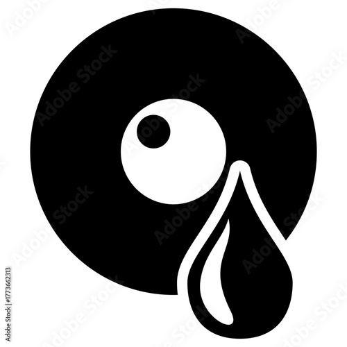 Depression black icon on a transparent background. Vector symbol of persistent sadness, grief, and melancholy, represented by a single tear from an eye