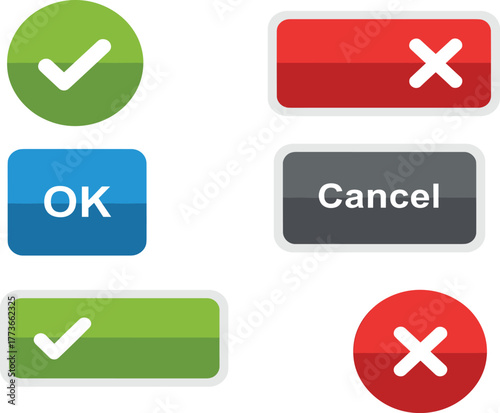 UI button icon set, modern confirmation and cancel symbols, vector design for app interface and digital interaction templates