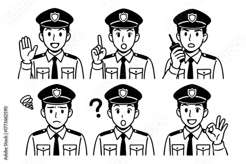 Police man character icon in japan doodle hand drawn style. Vector stock