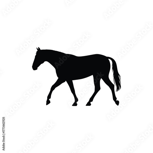 Silhouette of a horse in motion against a white background