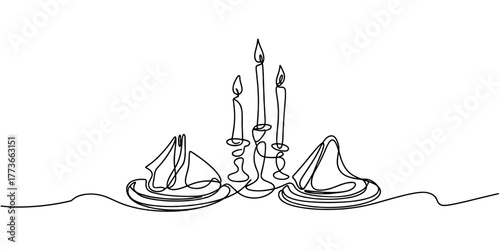 an elegant dinner setup with candles, plates, and napkins, symbolizing romance, date night, or celebration.