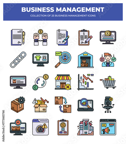 Collection of 25 Business Management Icons: Streamline Your Workflow