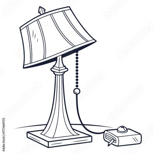 A simple flat vector illustration of a tall bedside lamp stand with a shade, perfect for bedroom lighting and ambiance.