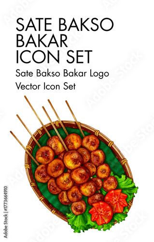 Sate bakso bakar Logo vector Icon set