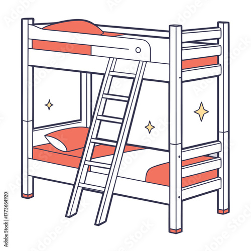 A simple flat vector illustration of a kids' bunk bed with a ladder, perfect for a child's room or shared sleeping space design.