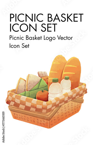 Picnic basket Logo vector Icon set