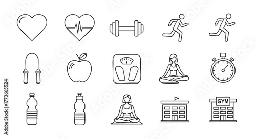 Line Art Icons for Healthy Lifestyle and Wellness Promotion Design