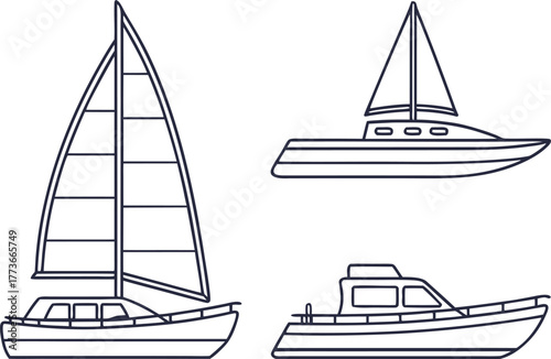 Boat and Ship Illustration Collection. Marine Vessel Icon Set. Sailing and Cruise Elements. Ocean Transport Illustration Pack. Nautical Boat and Ship Bundle. Sea Travel Vehicle Design Set