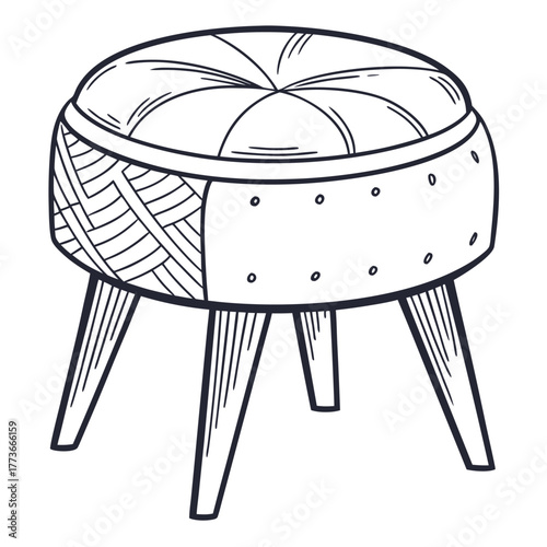 A minimal flat vector illustration of a round stool with a padded fabric top, perfect for a bedroom vanity or simple seating.