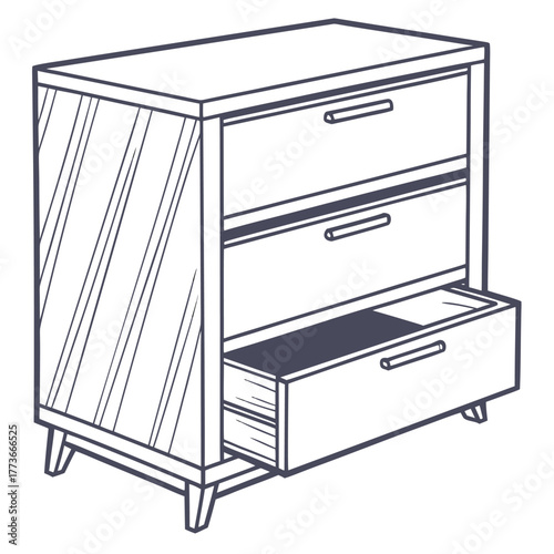 A minimal flat vector illustration of a simple wooden storage cabinet, ideal for versatile use in a minimalist home or office interior.