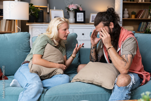 Young couple arguing jealousy trust issues overspending phone secrecy social media boundaries miscommunication and financial stress escalate heated dispute reflecting modern relationship challenges