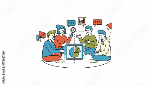 A vibrant discussion circle where students analyze data from a recent science project utilizing critical thinking and communication skills.