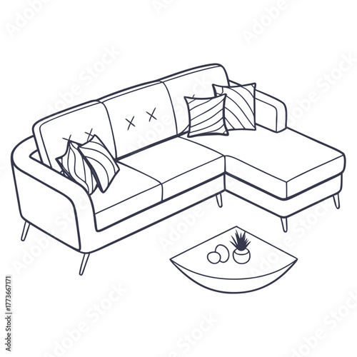 A stylish modern flat vector illustration of a large sectional sofa, perfect for spacious living room furniture and layout designs.