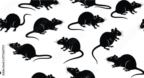 Repeating pattern of black rat silhouettes scattered across a white background, creating a visual texture.