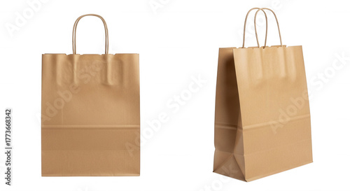 Brown paper bags with handles isolated on a transparent background