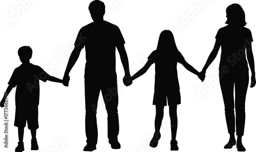 Silhouette family holding hands, parents and children unity, love relationship concept, lifestyle design, modern vector artwork, creative illustration collection