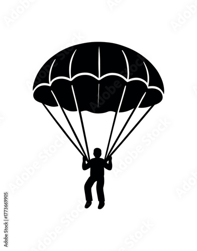 parasail descent flat black solid vector illustration isolated on white background