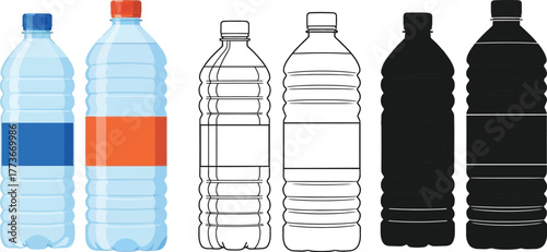 Bottled water vector illustration plastic bottle design set