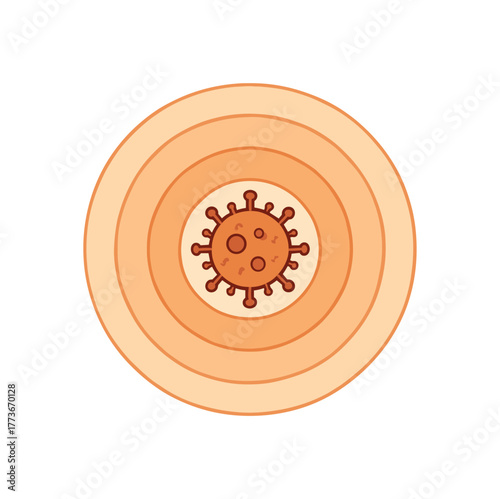 pandemic represented as expanding concentric circles metaphor for global spread and impact flat vector illustration style isolated on white background clean lines soft no gradient no text