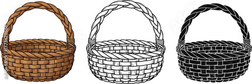 Three baskets in different styles brown white and black color