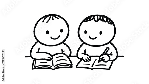 hand drawn cute doodle style study partner vector line illustration line isolated on white background