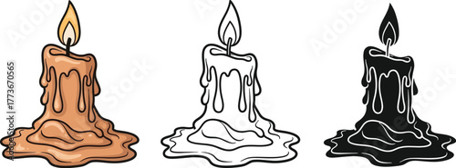 Three candles with different styles on a white background