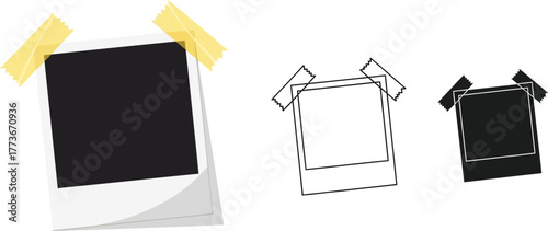 Instant photo frame mockup with tape vector design template