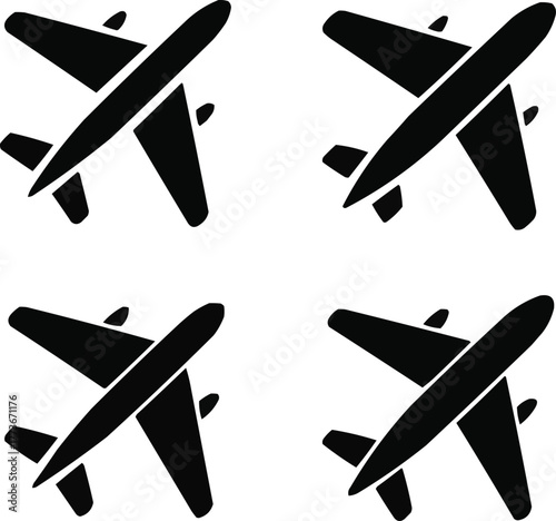 Airplane Silhouette Set  Four Commercial Aircraft Icons in Flight