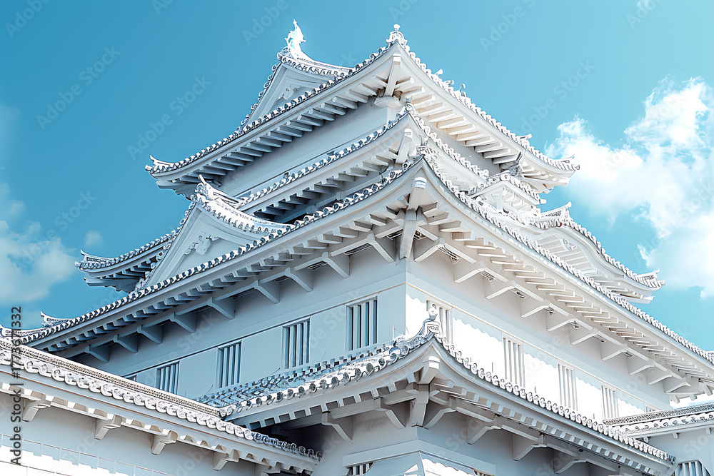 Fototapeta premium 青空に映える白亜の日本城 伝統建築の美と歴史的風格を感じる外観